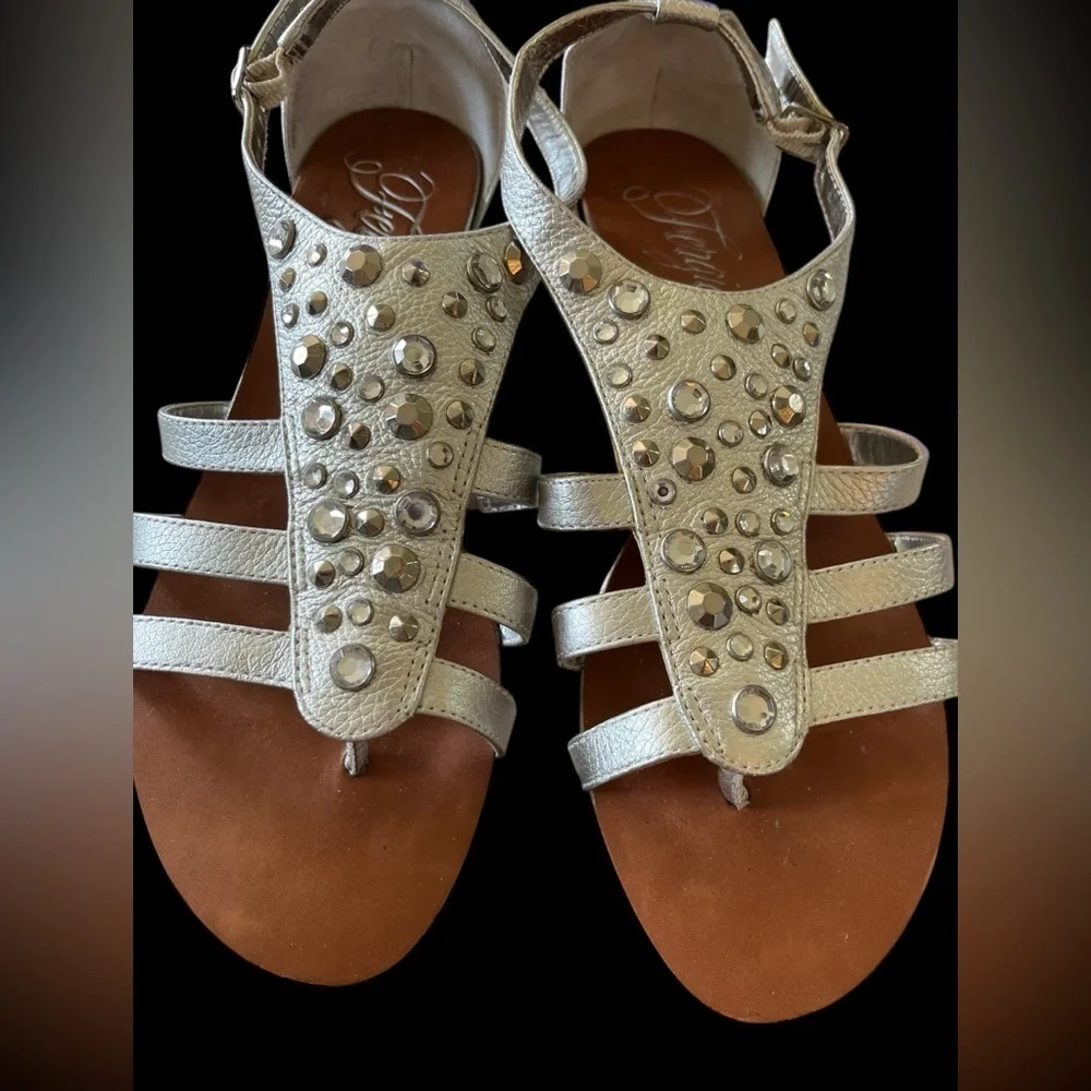 Fergie Pre-Loved Silver Sandals with Metallic Studded Embellishments
